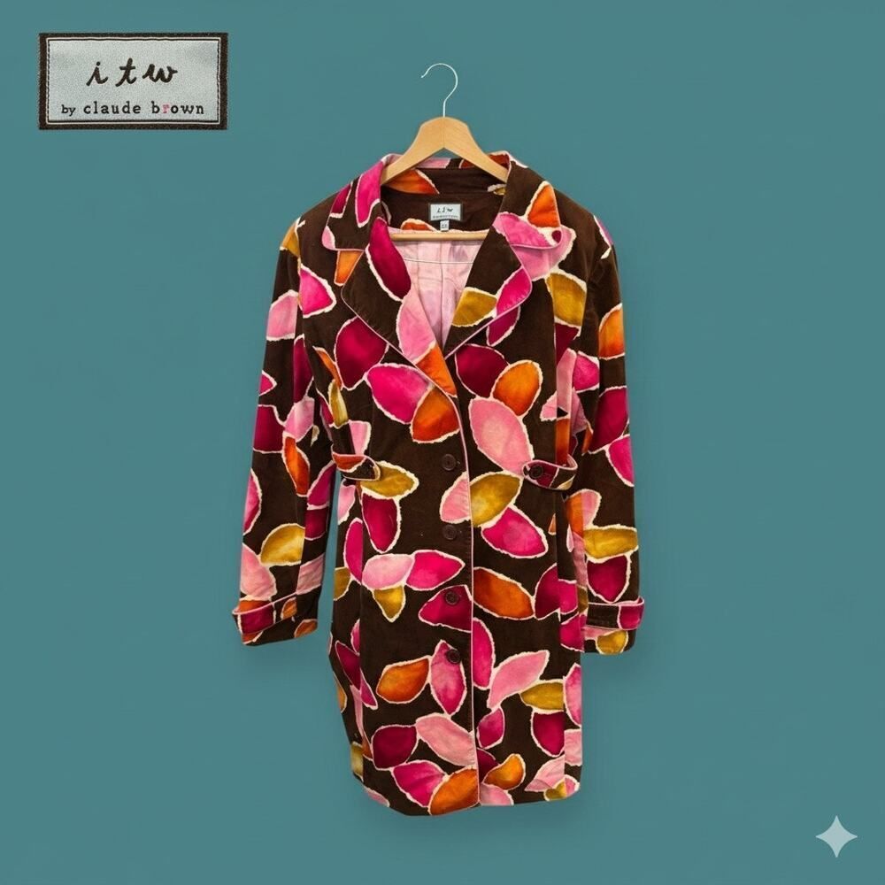 Vintage I t w by Claude Brown Women’s Brown Pink Orange Velvet Jacket Coat 14